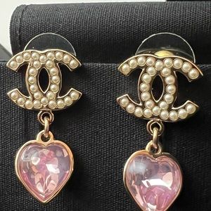 2022 Chanel earrings new box gift bag ribbon booklet pink drop crystal pearls